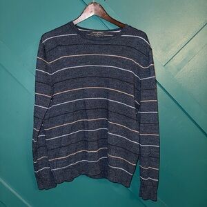 Banana Republic Navy Crewneck Sweater with White & Tan Stripes